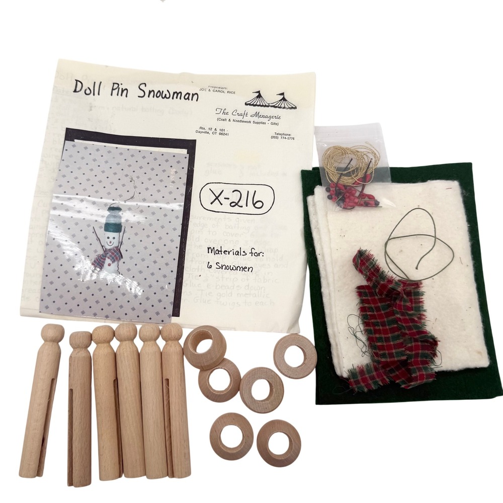 Doll Pin Snowman Craft Kit Set of 6 Vintage DIY Ornament Kit The Craft Menagerie